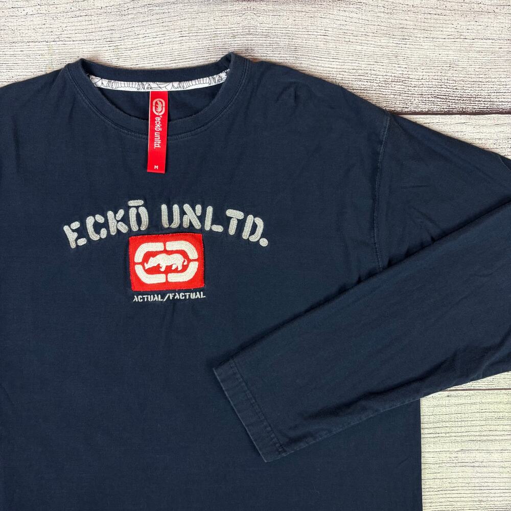 Vintage Y2k Ecko Unltd. Embroidered Navy Blue Long Sleeve Shirt